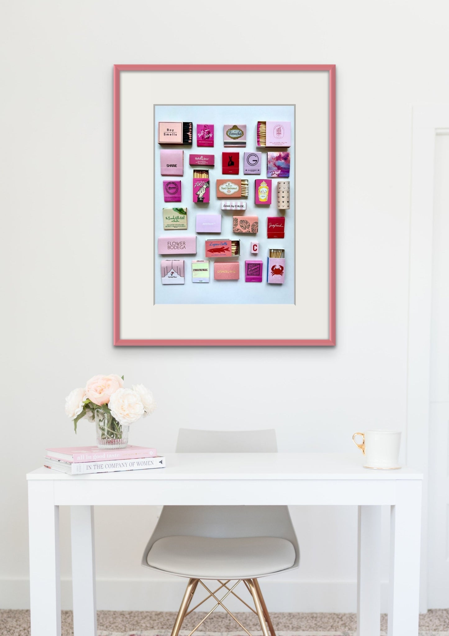Pink matchbook print home decor