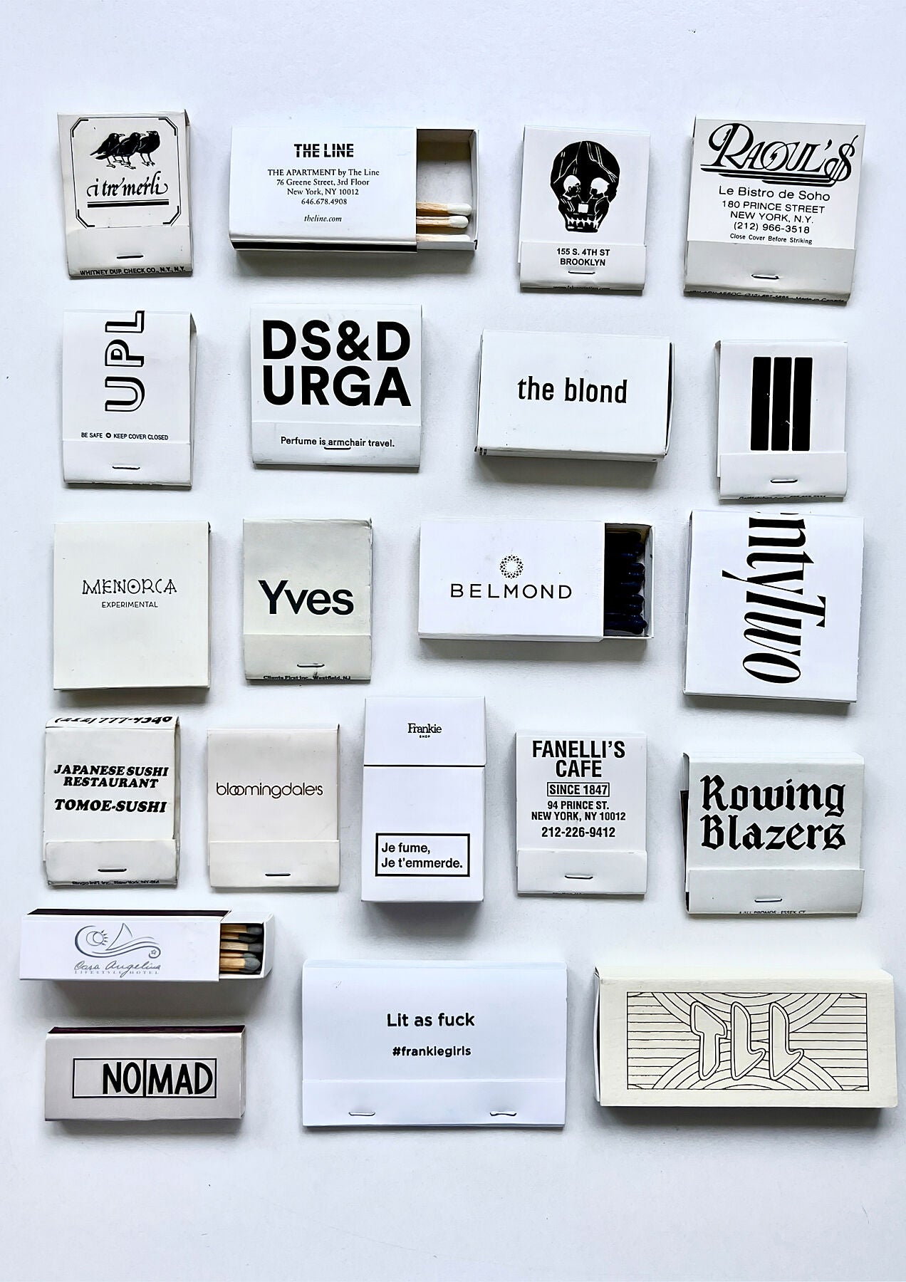 White matchbook print